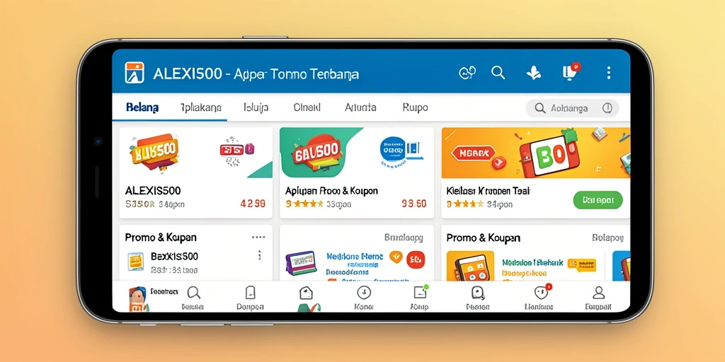 Tampilan antarmuka ALEXIS500 dengan daftar promo dan kupon.