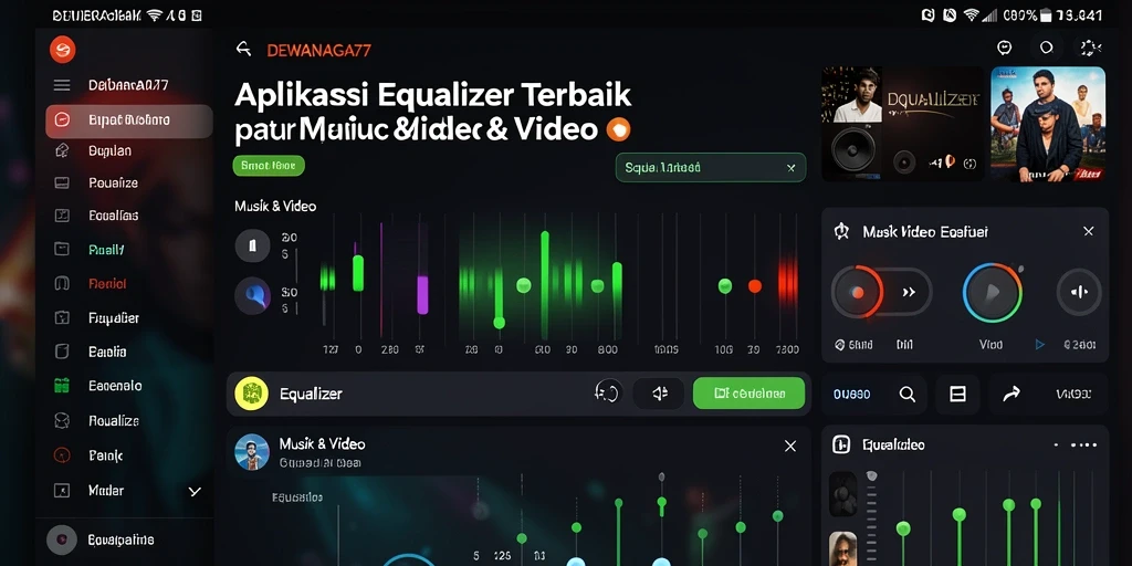 Tampilan antarmuka aplikasi Equalizer DEWANAGA77 yang sederhana dan menarik.