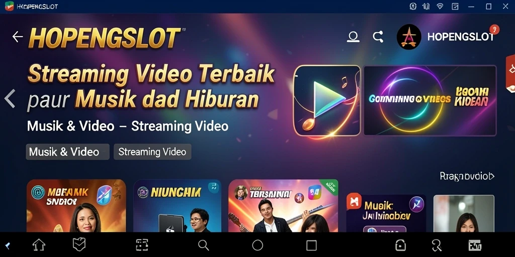 Antarmuka HOPENGSLOT menampilkan berbagai pilihan video musik dan hiburan.