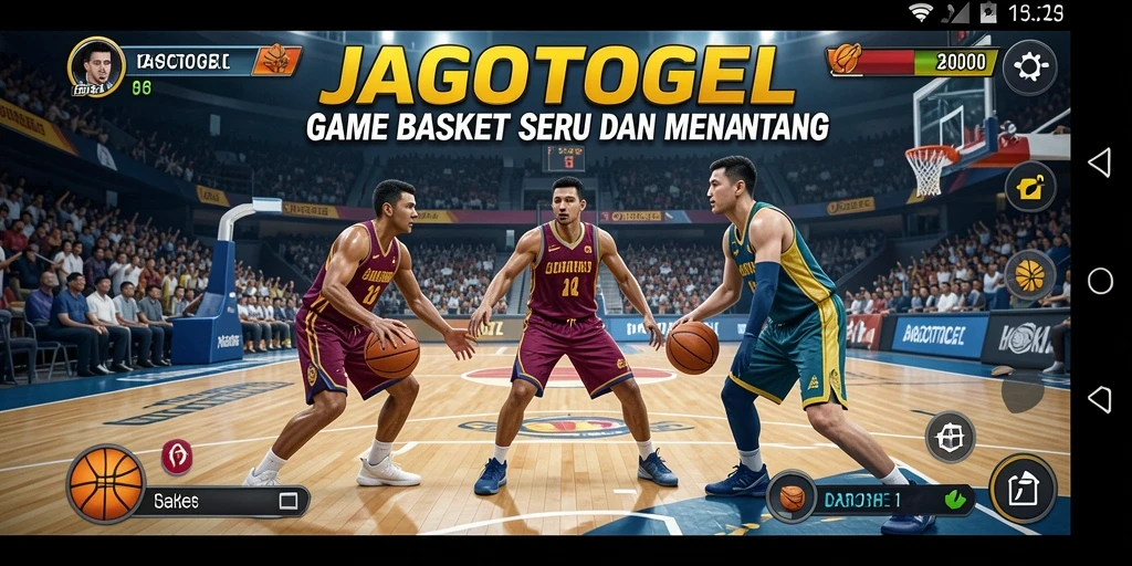 Tampilan antarmuka JAGOTOGEL dengan karakter basket yang dinamis.