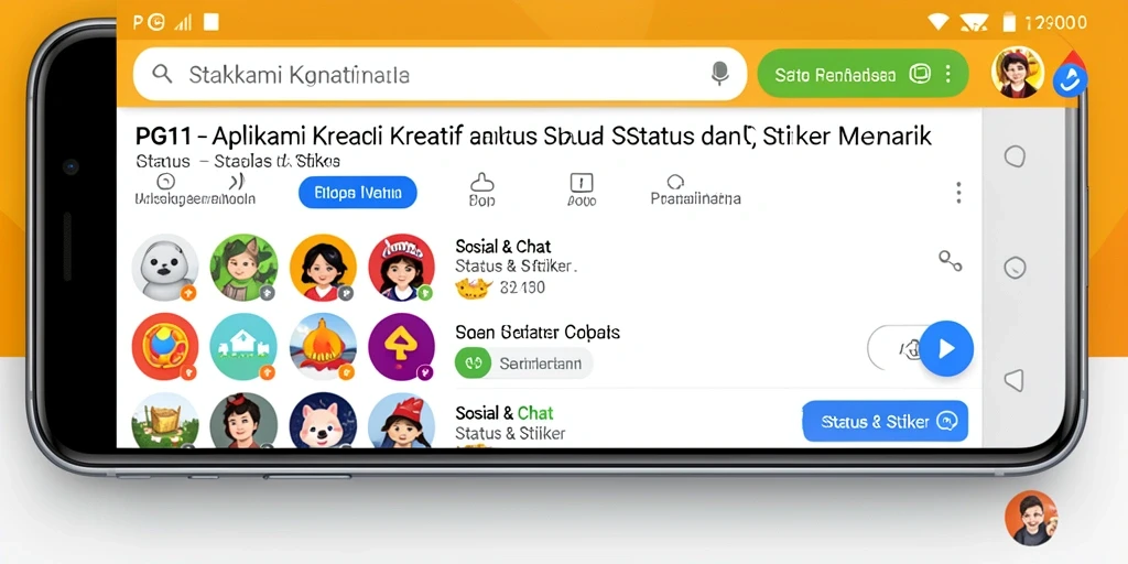 Tampilan antarmuka PG11 dengan koleksi stiker beragam dan status kreatif.