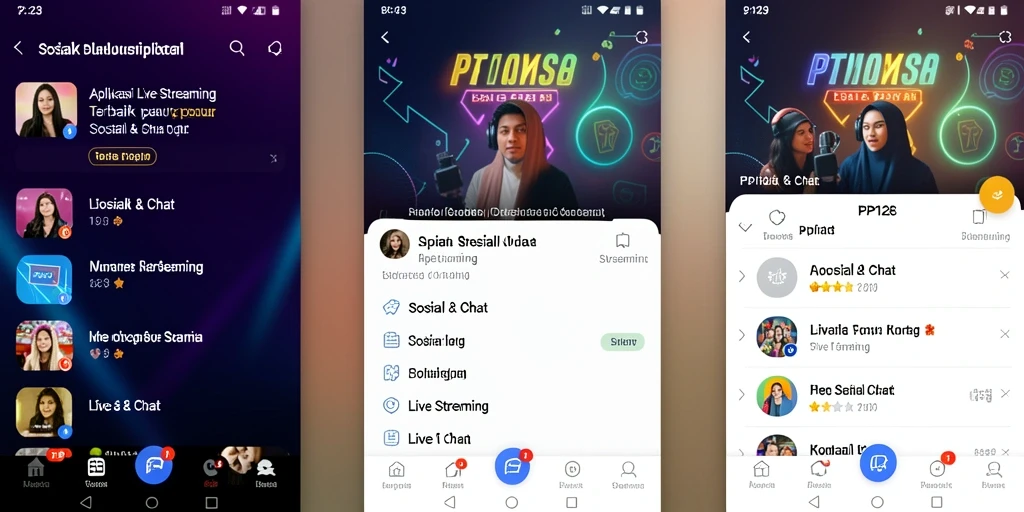 Antarmuka PP123 yang menarik untuk streaming langsung dengan fitur interaksi.