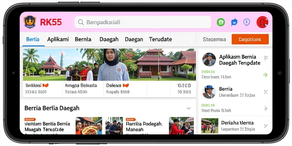 Antarmuka aplikasi RK55 menampilkan berita daerah yang informatif dan menarik.