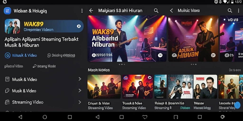 Antarmuka aplikasi WAK89 yang menarik dengan berbagai pilihan video streaming.